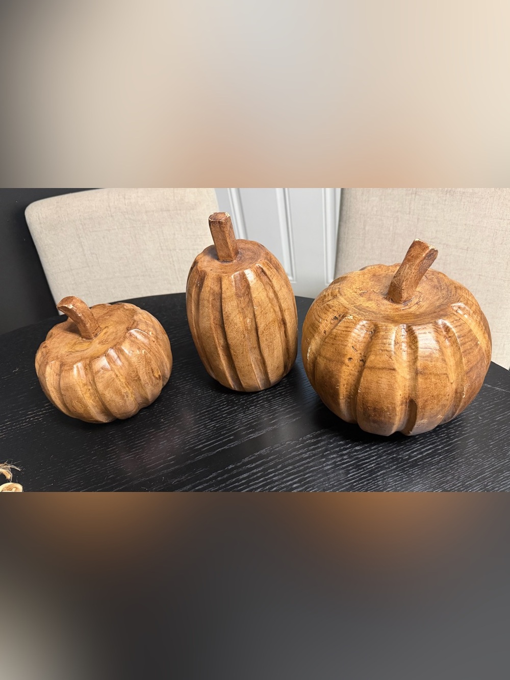 Hand-Carved Wooden Pumpkin Décor - Natural Brown